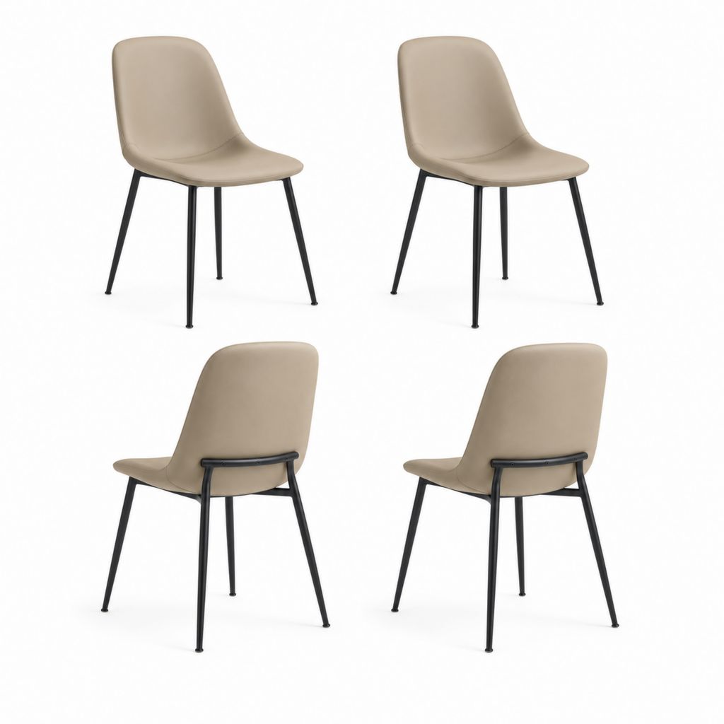 Set di 4 sedie da pranzo imbottite in pelle sintetica PU tortora con schienale curvo e gambe in acciaio nero, 46 x 54 x 84 cm
