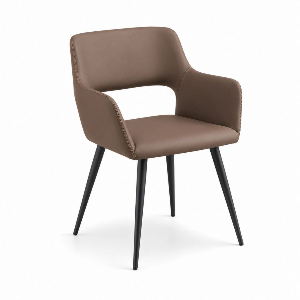 Sedia da pranzo con braccioli in similpelle marrone e acciaio nero, 58 × 57 × 82 cm